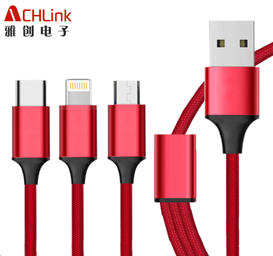 越南/國內工廠一拖三type c 安卓蘋果lighting 充電線多頭手機充電數據線廠家